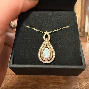 Gold Teardrop Opal Pendant Necklace - Women Jewelry